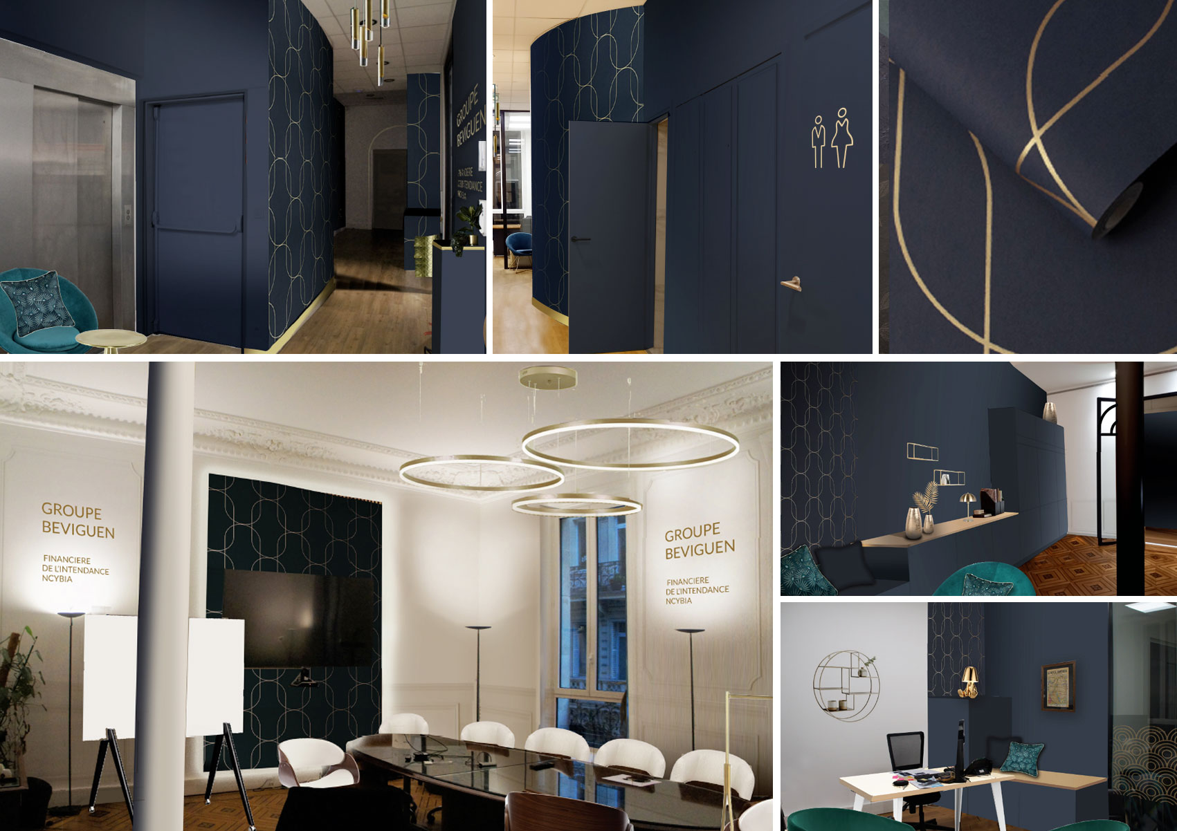 Design d'intérieur : Aménagement des bureaux pour le groupe Beviguen Investissement, Paris 8e. Design d’ambiance pour bureaux, couloir. Décoration d’intérieur