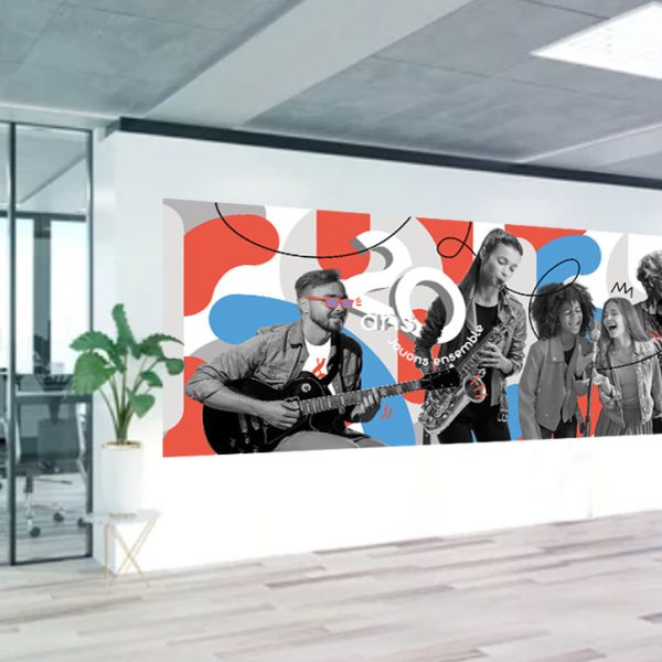 Design d'une bandelorole et logotype pour les 20 ans d'Allegro Musique, cours de musique à domicile